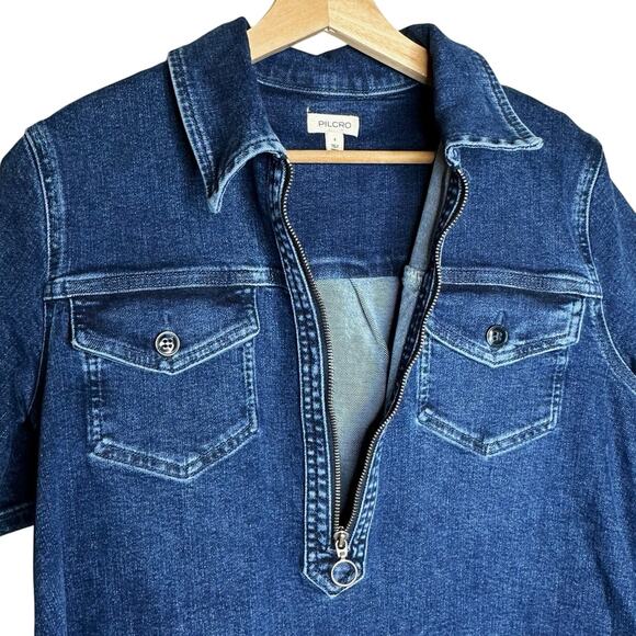 Pilcro Westley Regenerative Cotton Blue Denim Mini Dress Zip Small Short Sleeve - Picture 9 of 15